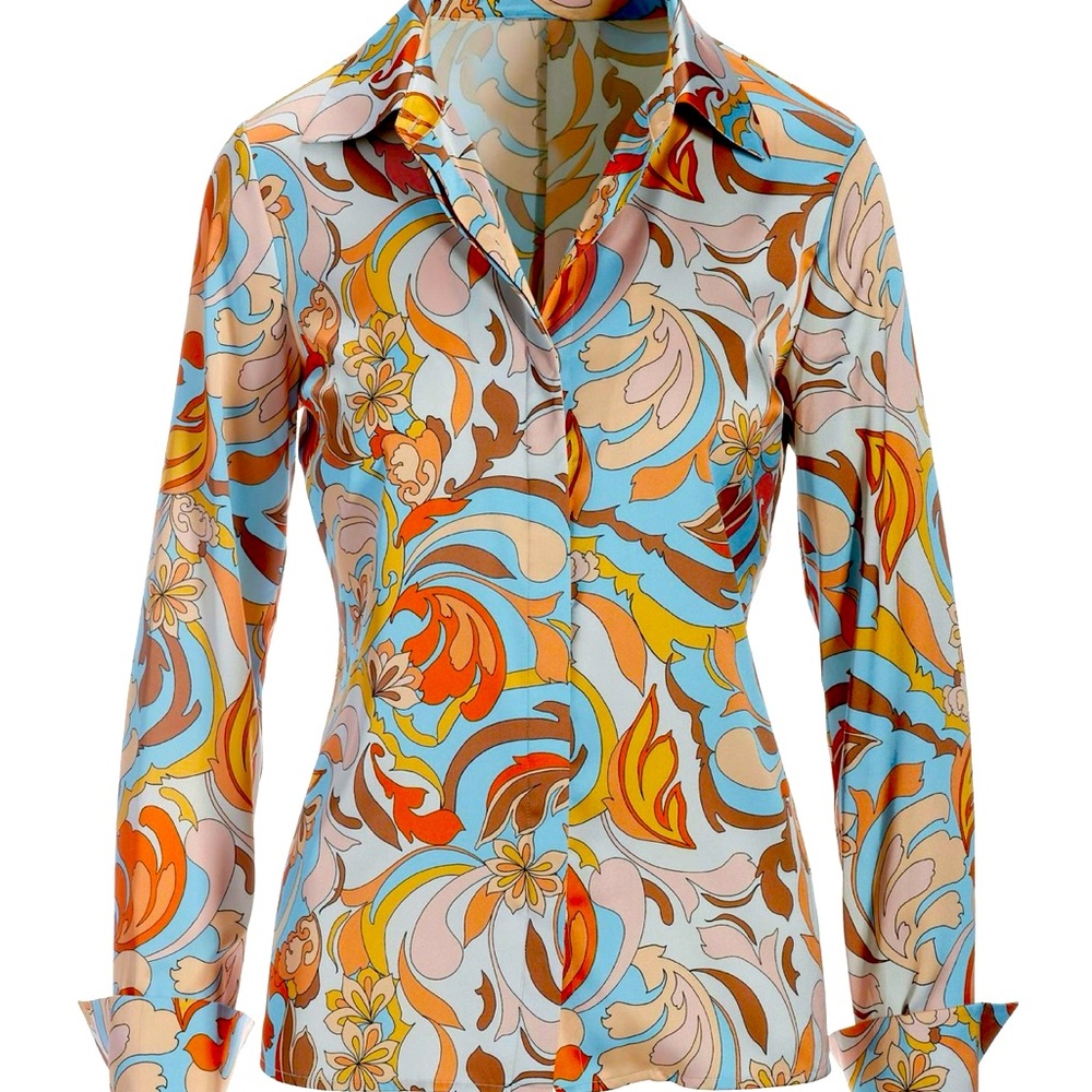 Button-up blouse with luxe French cuffs and a hidden button placket.